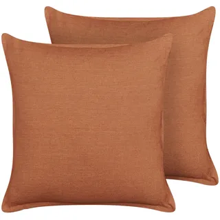 BELIANI Dekokissen Orange Leinen und Baumwolle 45 x 45 cm Bezug mit Füllung Reißverschluss Einfarbig Modern Wohnzimmer Schlafzimmer Deko für Bett Sofa - Orange