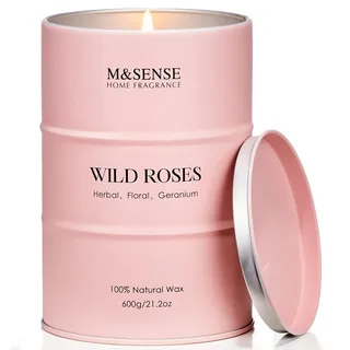 M&SENSE Wilde Rose große Duftkerze im Glas mit 130 Std langem Brenndauer 600g Sojawachskerze schöne Weihnachtskerze für Frauen Heim Deko Non Toxic