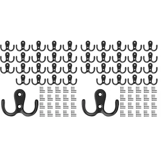 Bolatus 20 Stück Kleiderhaken, Haken Garderobe Doppelt Wandhaken Retro Haken Wand Metall Kleiderhaken Vintage mit 80 Schrauben für Garderobenhaken Badezimmer Küche (Schwarz) (Packung mit 2)