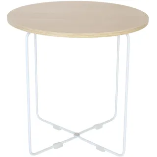 Relaxdays Beistelltisch, HxBxT: 40 x 40 x 40 cm, skandinavisch, MDF & Metall, runder Sofatisch, Couchtisch, Natur/weiß