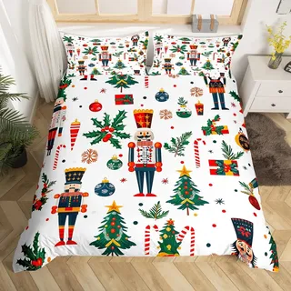 Homemissing Weihnachten Bettwäsche Set 135x200cm Jungen Mädchen Weihnachten Nussknacker Bettbezug atmungsaktive weiche Cartoon Soldat Prinzessin Betten Schlafzimmer Dekor