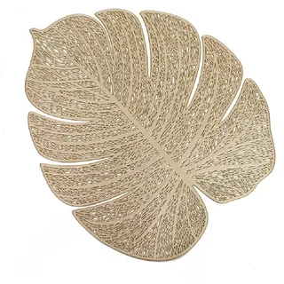 6er Tischset Set Ausgehöhlte Blätter Platzset Waschbar Tischset Dekorativer Rutschfester Kunststoff Platzdeckchen für Küche Tisch (Gold B)