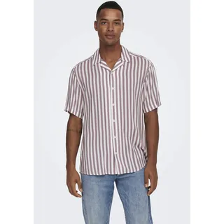 Kurzarmhemd ONLY & SONS "ONSWAYNE LIFE SS VISCOSE", Herren, Gr. S, N-Gr, rot (nirvana), Web, Obermaterial: 100% Viskose, gestreift, normal, Hemden Kurzarmhemd