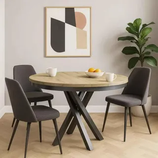 Runder Tisch KRIS Ø 100–140 cm ausziehbar, Metallbeine, Loft-Stil, Farbe: Schwarz/Eiche Artisan - Schwarz, Bronze