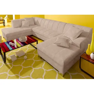 DOMO collection Wohnlandschaft »Turah moderne Steppung, incl. Zierkissen, auch in Leder,« wahlweise mit Bettfunktion, B/T/H: 297/82/75 cm, U-Form, beige