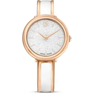 Swarovski Crystalline Bangle Uhr, Weiße, Analoge Armbanduhr mit Metallarmband, Roségoldfarbenem Finish und Strahlenden Kristallen, Armbandlänge: 16.2-19.2 cm, Armbandbreite: 1.2 cm