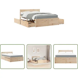 The Living Store Bett mit Schubladen und Matratze 120x200 cm Massivholz Kiefer - Braun
