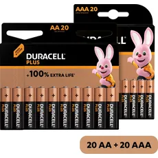 Duracell Batterie »20+ 20 Pack: 20x Mignon/AA/LR06 + 20x Micro/AAA/LR03«, LR03, 1,5 V, (Spar-Set, 40 St., Alkaline Batterie, 40 Stück), 1,5V, schwarz