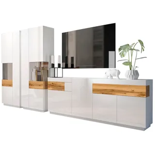 OTTO home "SILKE", weiß hochglanz, votaneichefarben), B:378,5cm, Kastenmöbel-Sets, Wohnwand