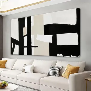 QSQ Abstrakte schwarz-weiße Wandkunst Gemälde Leinwand Kunst Wanddekoration 50,8 x 101,6 cm Dekorationen grau weiß Wandkunst Büro Zuhause Wanddekoration Leinwandbild Kunstwerk für Schlafzimmer Küche
