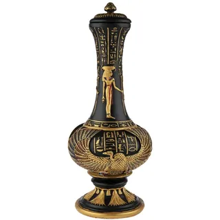Lachineuse - Ägyptische Vase Isis 33 cm - Dekorative Vase Schwarz & Gold - Innenraumdekoration Antikes Ägypten - Ägyptische Göttin Dekoration Hathor Hieroglyphen - Originelle Geschenkidee