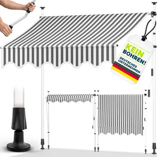 tillvex Balkonmarkise 300 cm Grau/Weiß Gelenkarm Markise Klemmmarkise Sonnenmarkise Balkon ohne Bohren - Weiß