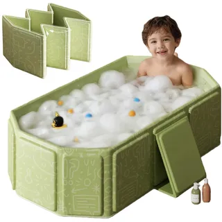 Faltbare Badewanne Baby, Große Kinderbadewanne, Baby Badewanne Faltbare, Tragbare Faltbare Badewanne, Kinderbadewanne Für Die Dusche, Platzsparende Rechteckig Ideal FürHeißes Bad Eisbad0-5 Jahre, Grün