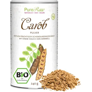 Carobpulver Bio Vegan - Natürliche Süße, Ballaststoffreich, reich an Mineralien, Koffeinfrei - Kakao Alternative für Trinkschokolade ohne Zucker - Johannisbrot Pulver Bio, Carob Powder | PureRaw 240g