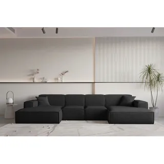 Wohnlandschaft U-Form CELES PREMIUM XS in Stoff Ascot Bukla Schwarz - Schwarz