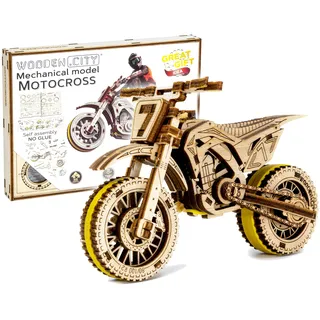 WOODEN.CITY Holz-Modell-Set zum Bauen, Motocross, Mechanik, 3D Puzzle – Laserschnitt, Männer und Jugendliche, Geschenke für Männer, Rätsel und Hobby für Erwachsene