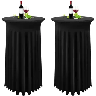 YMHPRIDE 2er-Set Schwarz Stehtisch Hussen Stretch Stehtisch Tischdecke mit Rock, 80×110cm Runder Cocktail-Tischrock, Bistrotisch-Bartisch-Abdeckung für Party, Hochzeit, Banketttisch