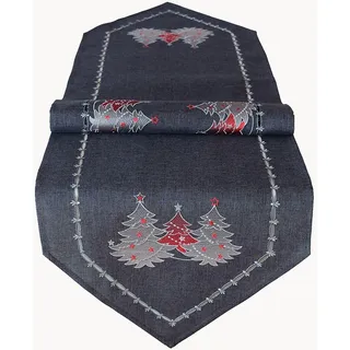 Tischwäsche mit Stickerei Weihnachtsbaum 40 x 140 cm - grau - Grau