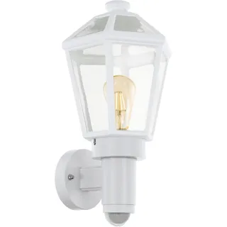 EGLO Wandlampe au0en Monselice, Wandleuchte Laterne, Außenleuchte mit Bewegungssensor und Tag-Nacht-Sensor, Kunststoff in weiß, Glas in weiß, klar, E27 Fassung, IP44