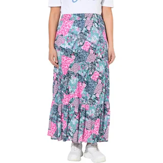 Ulla Popken Damen große Größen Übergrößen Plus Size Stufen-Midirock, Blüten, A-Linie, Elastikbund Marine 46+ 837614130-46+