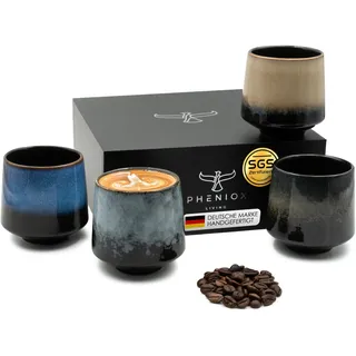 Pheniox Cappuccino Tassen Set Infinity | 4 x 220 ml - hochwertige Tassen aus Porzellan | Kaffeetassen Set - ohne Henkel | Geschenk in modernem Design - spülmaschinenfest | Tee