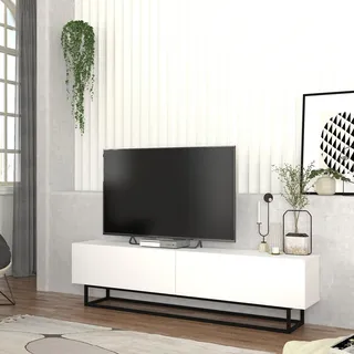 TV-Lowboard 'Nolven' mit 2 Klapptüren kurzes Gestell 180 x 32 x 47 cm Weiß - Weiß