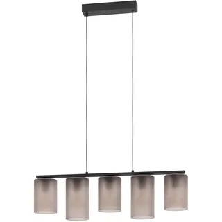 EGLO Hängelampe Colomera, Pendelleuchte 5-flammig über Esstisch, elegante Esszimmerlampe aus Metall in Schwarz und Rauchglas, E27 Fassung, 80 cm