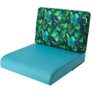 Bjird Sesselkissen, Kissen für Rattanmöbel, Sitzkissen & Rückenkissen, Sitzkissen für Sessel / Stühle - Indoor & Outdoor - Anti-Rutsch - 50x50 cm, Blau + blaue Blätter - Blau
