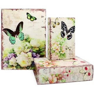 3er Deko Bücher Set, Buchattrappe Buch mit Magnetverschluss (Schmetterling)