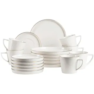 Mäser Kaffeeservice , Weiß, Goldfarben , Keramik , 18-teilig , 250 ml,250 ml , Geschirr, Geschirrsets, Kaffeeservice