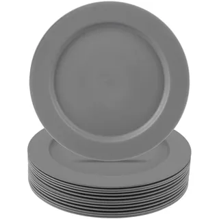 STARVAST 16 Stück Plastikteller 25 cm Grau aus PP | 16 graue Mehrweg-Teller aus PP, je 25 cm Durchmesser; als Geschirrset für Zuhause, Garten, Picknick und Camping.
