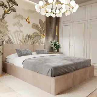 Muralo Polsterbett für Schlafzimmer Stoffbett Bett mit Container Doppelbett beige 120 cm x 200 cm