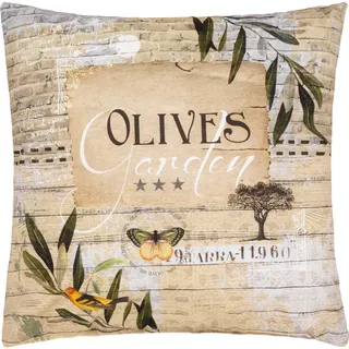 Outdoor-Kissen , Grün, Beige , Textil , Füllung: Schaumstoff, Vlies , 48x48 cm , Gartenmöbel, Gartenpolster & Auflagen, Gartenkissen