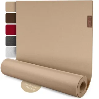 smøla Design Tischläufer Beige aus Filz I 100x30 cm Tischband I Skandinavischer Filzläufer Abwaschbar mit Leder Label I Tischdeko Tischläufer modern Sandbeige