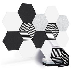 Yrendenge Hexagon Akustikplatten, 12 Stück Akustikplatten Selbstklebend Schalldichte Akustikpaneele, Hoher Dichte Schalldämmung Wand Panel Schallabsorber Wand für Decken Tonstudio Wanddekoration