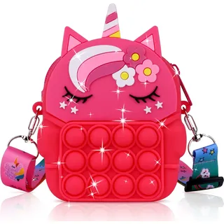 Ainiv Pop Push It Tasche Handtasche, Pop Tasche, 2 in 1 Fidget Toys Taschen Umhängetasche mit Längenverstellbarem Tragegurt, Einhorn Fidget, Anti Stress Spielzeug Schultertasche für Kinder