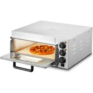 Vevor kommerzieller Pizzaofen Backofen Einzeldeckschicht 356 mm, elektrischer Pizzaofen aus Edelstahl mit drei Drehknöpfen, Mehrzweck-Pizzamaker Indoor, zum Backen im Restaurant, zu Hause, Silber