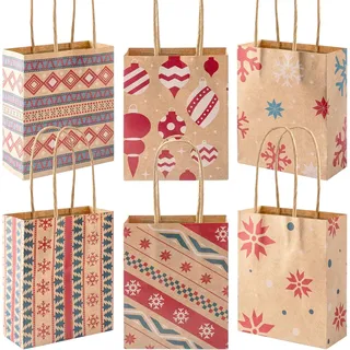 JOYIN 24 Weihnachts-Geschenktüten aus Kraftpapier mit Griffen, wiederverwendbare Weihnachts-Geschenktüten aus Papier zum Verpacken von Weihnachtsgeschenken 13,3cm x 10,8cm x 5cm