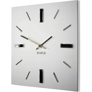 FLEXISTYLE Wanduhr 30cm Design ohne tickgeräusche ohne Ticken modern Gold quadratisch 3D Badezimmer Wohnzimmer (Weiss Silber) - Weiß