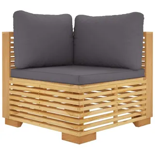 vidaXL Garten-Ecksofa mit Dunkelgrauen Kissen Massivholz Teak - Grau