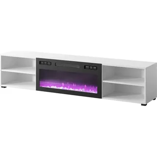 Fernsehschrank mit elektrischem Kamin POLO 180 Tv-Schrank Lowboard Unterschrank Weiß/Schwarz - Weiß
