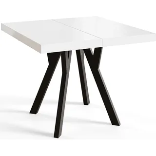 Quadratischer Esszimmertisch RICO, ausziehbarer Tisch, Größe: 110-210X110X77 cm, Wohnzimmertisch Farbe: Weiß, mit Holzbeinen in Farbe Schwarz - Weiß, Schwarz