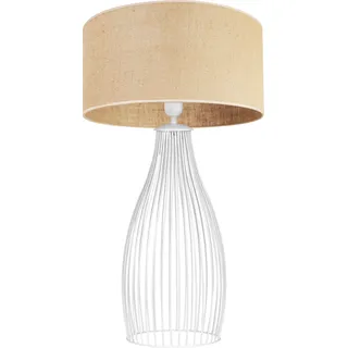 Light-Home Juta Lampenschirm Tischlampe Modern - Nachttischlampe - Tischleuchte E27 - 1-Flammig TUBE - Weiß Basis und Jute - Weiß, Braun