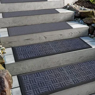 Aucuda 2er Set Stufenmatte Außen aus Gummi, 76 x 22 cm Wetterfeste & rutschfeste Treppenstufen Matten, Anti-Rutsch Wärmedämmung Gummimatten für Outdoor, Frühling Antirutschmatten grau Treppe.