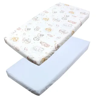 TupTam Baby Spannbettlaken Kinder Spannbetttuch für Babybett Kinderbett 2er Pack, Farbe: Tiere auf Wolken/Blau, Größe: 60 x 120 cm