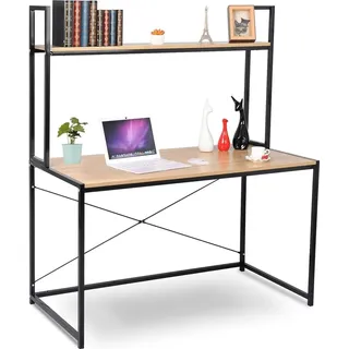 Woltu Schreibtisch Computertisch Büromöbel PC Tisch Bürotisch Arbeitstisch aus Holz und Stahl, ca.120x60x140 cm Natur - Schwarz