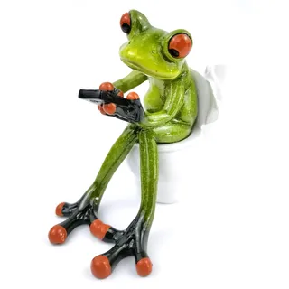 VVGIFTS Frosch-Figuren Dekor Lustige Kreative Handwerk Harz Frosch Skulptur Statue für Home Office Schreibtisch Tischplatte Badezimmer Dekoration, Ornament Geschenk (Frosch sitzt auf Toilette)