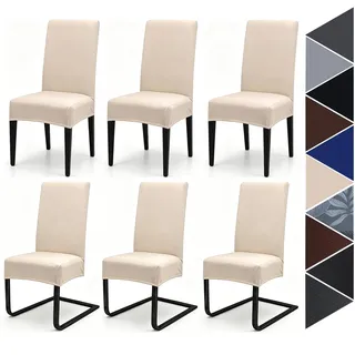 Hopelit Stretch Stuhlhussen Schwingstühle 6er Set, Beige | Stuhlbezug für Freischwinger Abnehmbarer Waschbarer Spandex, Universale Hussen für Stühle für Esszimmer Hotel Küche Hochzeit