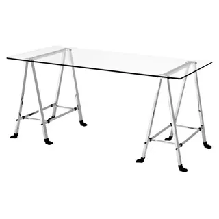 Casa Padrino Luxus Art Deco Schreibtisch - Exklusiver Bürotisch aus Nickel, Eisen und Glas, 170 x 80 x H. 77 cm - Silber, Schwarz