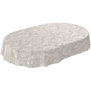 ANRO Wachstuchtischdecke abwaschbar Oval 160 x 140 cm Hellgrau-Beige